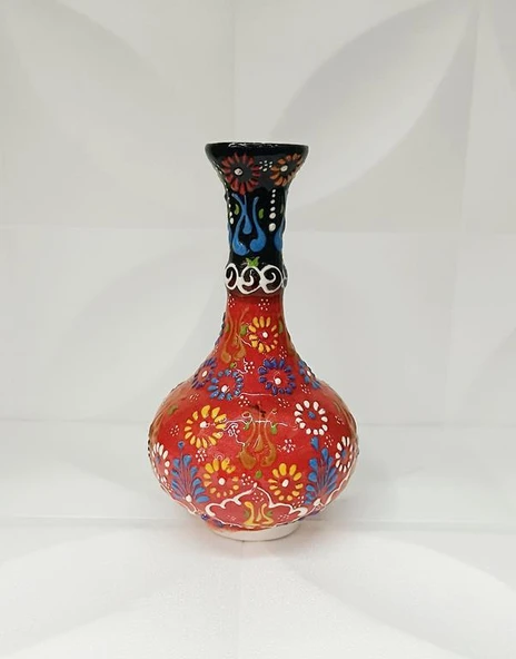 Çini Geleneksel Desenli Seramik Vazo 16 cm Çiçek Biblo Çini Seramik Dekoratif Obje - 6