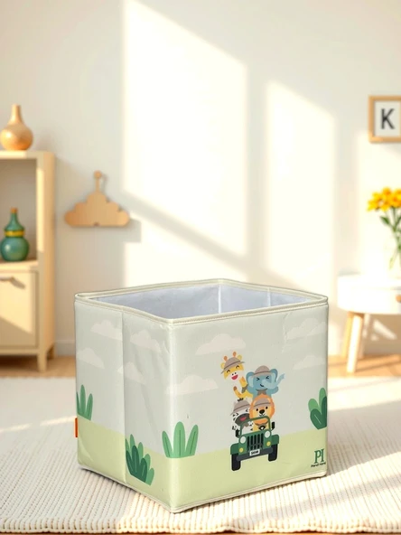 Safari 2 Desenli Kapaksız Çok Amaçlı Düzenleyici Oyuncak Saklama Kutusu 30x30x30