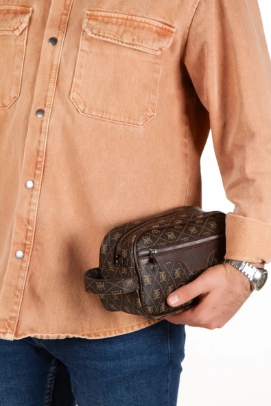 Unisex Siyah Desenli Kumaş Vegan Deri Suya Dayanıklı Elegan Portföy Stil El Çantası