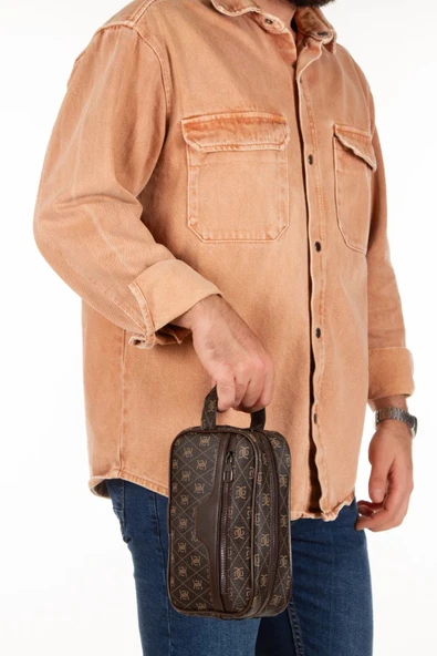 Unisex Siyah Desenli Kumaş Vegan Deri Suya Dayanıklı Elegan Portföy Stil El Çantası - 3