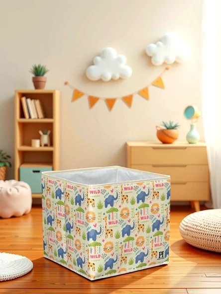 Elephant Desenli Kapaksız Çok Amaçlı Düzenleyici Oyuncak Saklama Kutusu 30x30x30 - 3