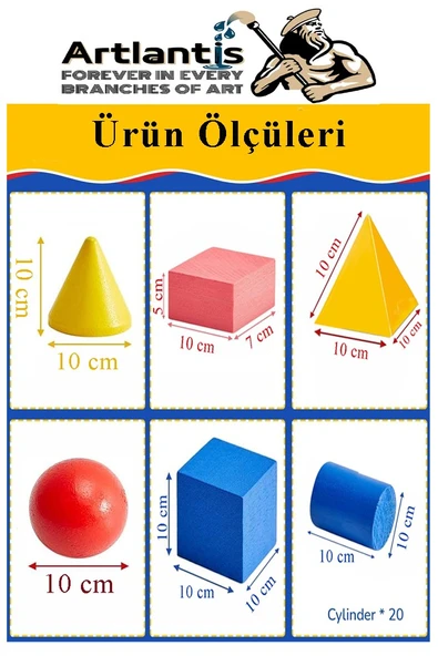 Geometrik Cisimler ve Şekiller Büyük Boy 1 Paket Matematik Ders Materyali 10 cm  6 Parça Prizma Küp Silindir Küp Koni - 2