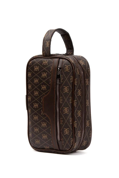 Unisex Siyah Desenli Kumaş Vegan Deri Suya Dayanıklı Elegan Portföy Stil El Çantası - 5