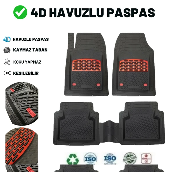 Peugeot 206 HB Plus + 2010 4D HAVUZLU ÜNİVERSAL YENİ NESİL PRO PASPAS SİYAH - KIRMIZI ürün görseli