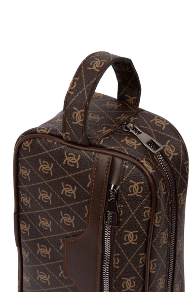 Unisex Siyah Desenli Kumaş Vegan Deri Suya Dayanıklı Elegan Portföy Stil El Çantası - 6