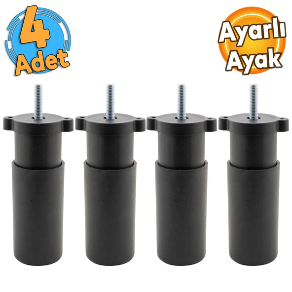 (4 ADET) Ayarlanabilir 9.5 cm Siyah Mobilya Kanepe Baza Koltuk Vidalı Orta Destek Ayağı Ayakları ürün görseli