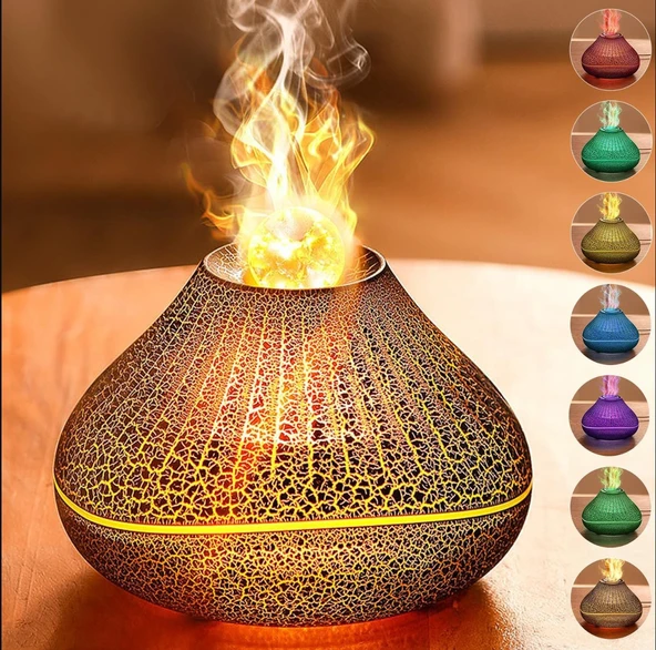160ml Şenlik Ateşi Difüzörü Renkli Alev Nemlendirici Aromaterapi Başucu Masa Lambası - 6