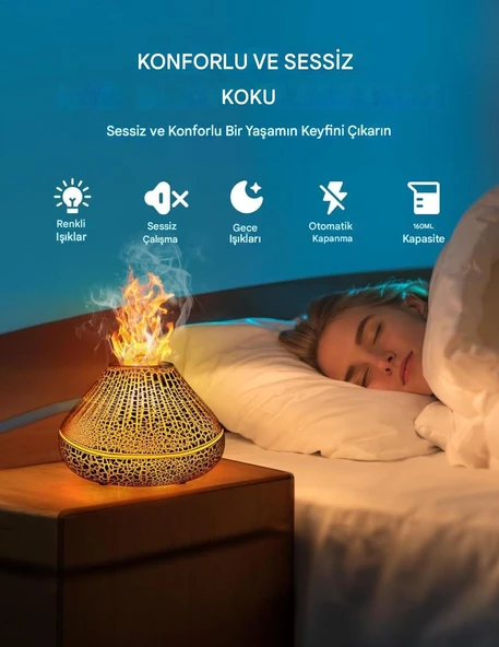 160ml Şenlik Ateşi Difüzörü Renkli Alev Nemlendirici Aromaterapi Başucu Masa Lambası - 3