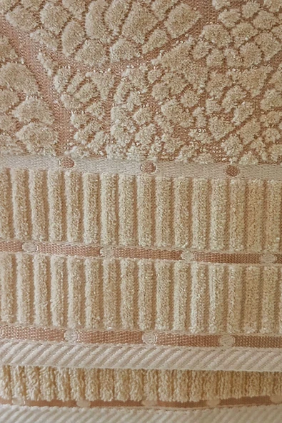 2 li Jakarlı Kadife Yaprak Desenli Lüks El Yüz Havlu Seti 50x90 Cm %100 Pamuklu - 6