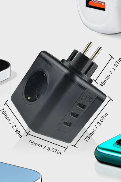 Priz Çoğaltıcı Isıya Dayanıklı Termal Akım Çocuk Korumalı Priz 3x Priz Girişli 3x USB Girişli Priz - 2