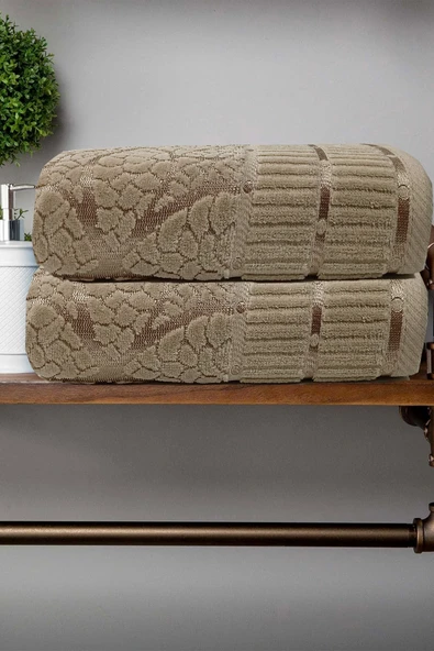 2 li Jakarlı Kadife Yaprak Desenli Lüks El Yüz Havlu Seti 50x90 Cm %100 Pamuklu - 5