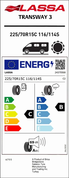 Lassa 225/70R15 C 116/114S Transway 3 C-B-69 Yaz Hafif Ticari Lastiği (Üretim Yılı: 2025) - Resim 2