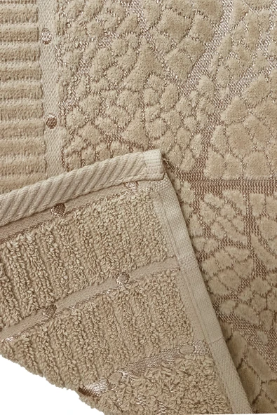 2 li Jakarlı Kadife Yaprak Desenli Lüks El Yüz Havlu Seti 50x90 Cm %100 Pamuklu - 7