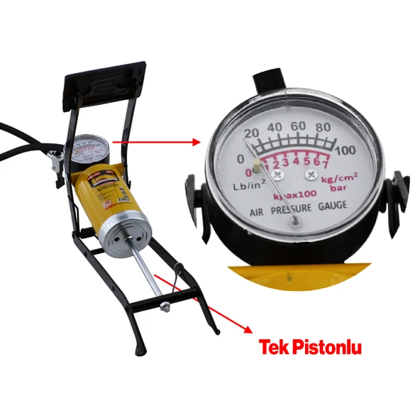 Tek Pistonlu Ayak Tipi Pompa Tekli Teker Araç Bisiklet Top Bot Lastik Şambrel Şişirme Pompası 1 Adet - Resim 4