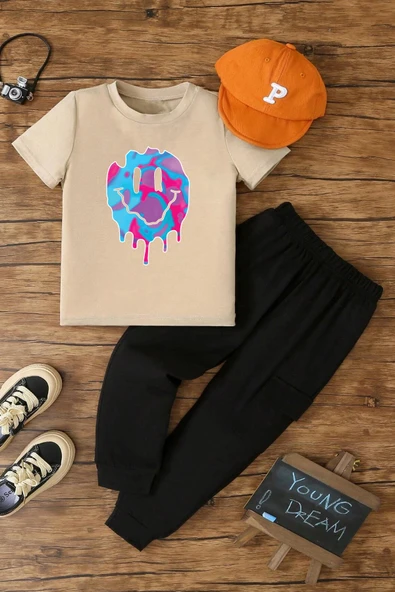 Çocuk Smile Emoji Alt - Üst Eşofman Takımı - Resim 3