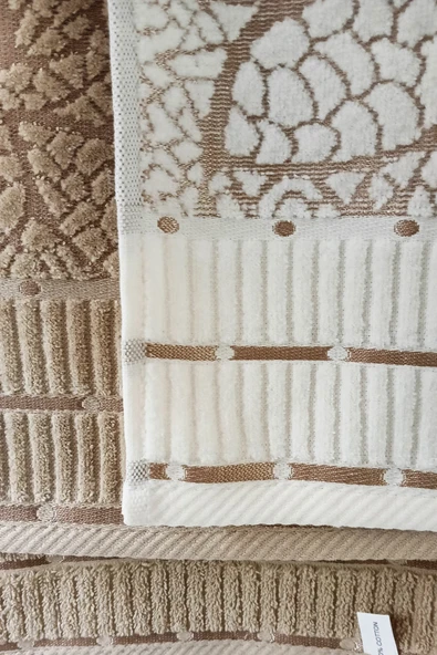 2 li Jakarlı Kadife Yaprak Desenli Lüks El Yüz Havlu Seti 50x90 Cm %100 Pamuklu - 12