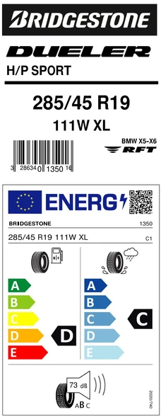 Bridgestone 285/45R19 111W Rft Dueler Sport H/P * D-C-73 Yaz Suv Lastiği (Üretim Yılı: 2024) - 2