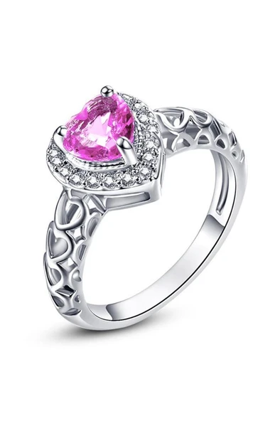 PEMBE TOPAZ BEYAZ ALTIN KAPLAMA YÜZÜK