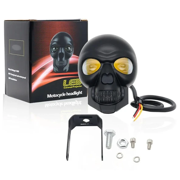 Beyaz Sarı Çakarlı Led Kurukafa Off Road, Motosiklet Sis Farı Çalışma Lambası 9-60V - Resim 2