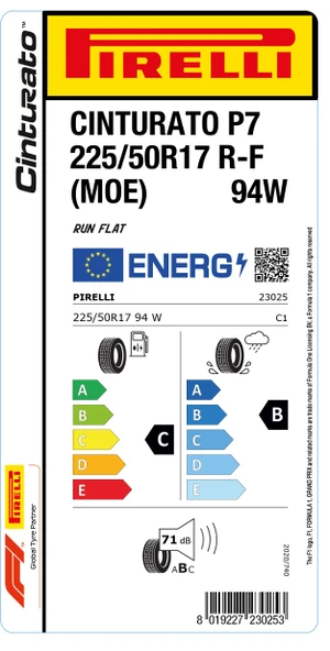 Pirelli 225/50R17 94W Rft P7 Cınturato Moe C-B-71 Yaz Oto Lastiği (Üretim Tarihi: 2024) - Resim 2