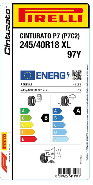 Pirelli 245/40R18 97Y Xl Cınturato P7 P7C2 B-A-71 Yaz Oto Lastiği (Üretim Tarihi: 2024) - 2