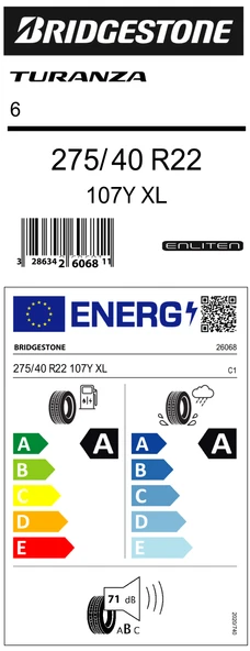BRD.275/40 R22 107Y XL TURANZA 6 (ENLITEN) (A-A-71) (YAZ) BRIDGESTONE Lastiği (2024) - 1