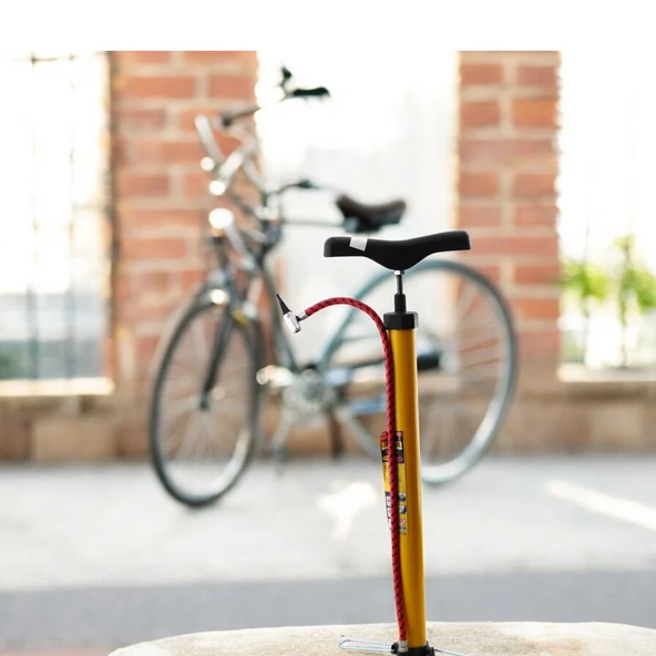 Klasik Bisiklet Pompası El Tipi Ayak Tutamaklı Standart Plastik Başlıklı ve Uçlu Metal Borulu 1 Adet - Resim 4