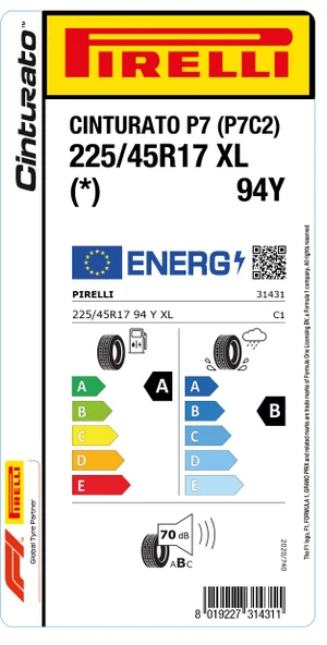 Pirelli 225/45R17 94Y Xl P7-Cnt * Cınturato P7 P7C2 A-B-70 Yaz Oto Lastiği (Üretim Yılı: 2024) - Resim 2