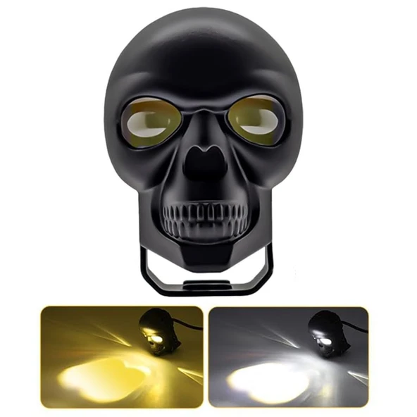 Beyaz Sarı Çakarlı Led Kurukafa Off Road, Motosiklet Sis Farı Çalışma Lambası 9-60V - Resim 3