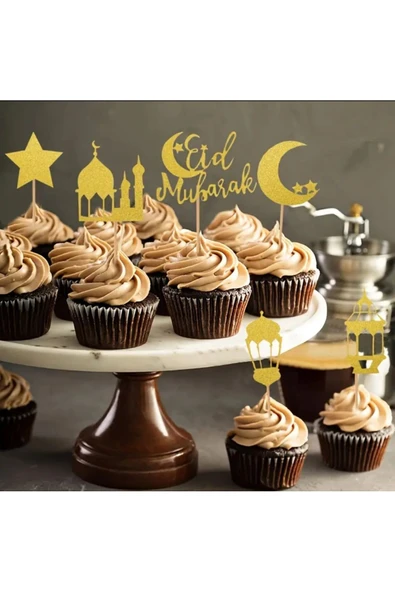 Ramazan Özel Seri Cupcake, Kek Süsleme Ramazan Temalı Kürdan  12 Adet