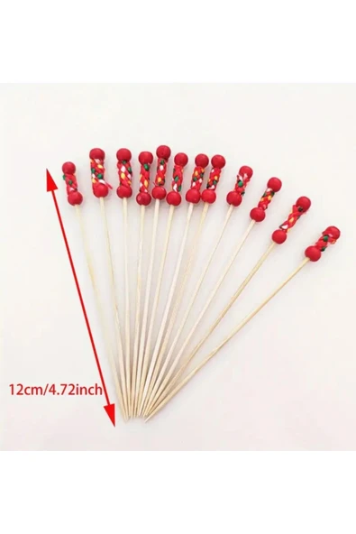 Dekoratif Kırmızı Örgülü Bambu Kürdan 12cm 50 Adet
