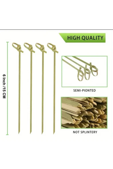 Bambu Kokteyl Çubukları, 100 Adet Kanepeler ,Mezeler,Parti Malzemeleri 15 Cm - 2