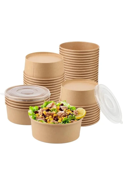 Salata Kasesi Kapaklı Organik Kraft 750cc 50 Adet - 3