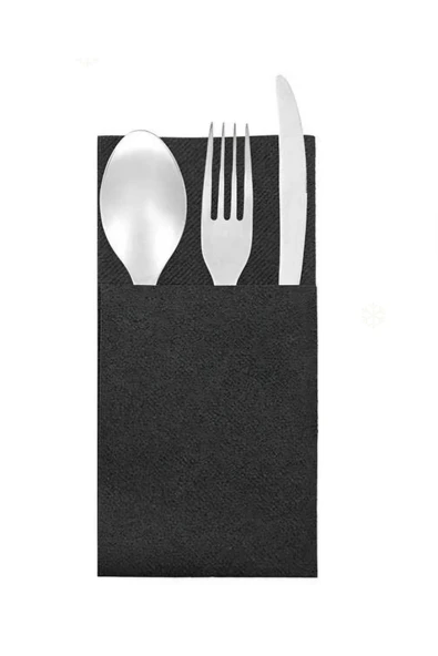Garson Katlama Cepli Siyah Kumaş Doku Airlaid Peçete 33x40 cm 12Adet - 2