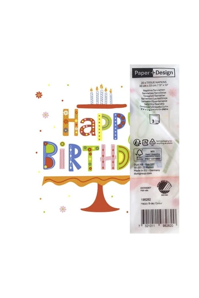 Paper+Design Özel Seri Happy Birthday 33x33 Kağıt Peçete -20 Adet - 2