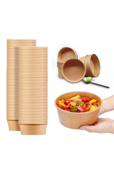 Salata Kasesi Kapaklı Organik Kraft 750cc 50 Adet - 4