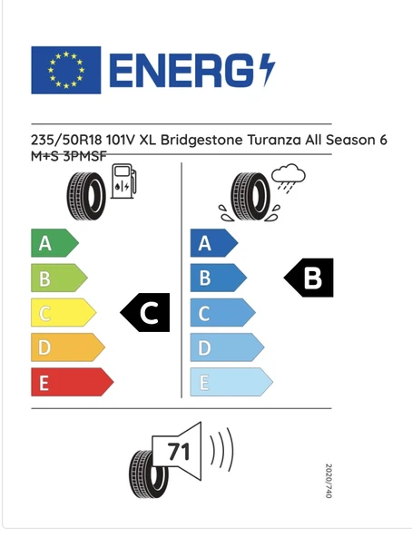 Bridgestone 235/50R18 101V Xl Turanza All Season 6 C-B-71 4 Mevsim Suv Lastiği (Üretim Yılı: 2024) - 2