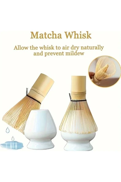 Matcha 3 Lü Set Bambu Çırpıcı,beyaz Seramik Chashaku Ve Çay Kaşığı Ile Birlikte