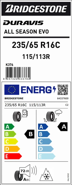 Bridgestone 235/65R16 C 115/113R Duravıs A/S Evo B-A-72 4 Mevsim Hafif Ticari Lastiği (Üretim Yılı: 2025) - 2