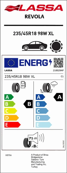 Lassa 235/45R18 98W Xl Revola B-A-71 Elt Yaz Oto Lastiği (Üretim Yılı: 2025)