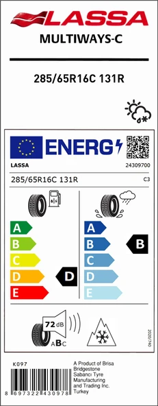 Lassa 285/65R16 C 131R Multıways-C M+S D-B-72 4 Mevsim Hafif Ticari Lastiği (Üretim Yılı: 2025) - 2
