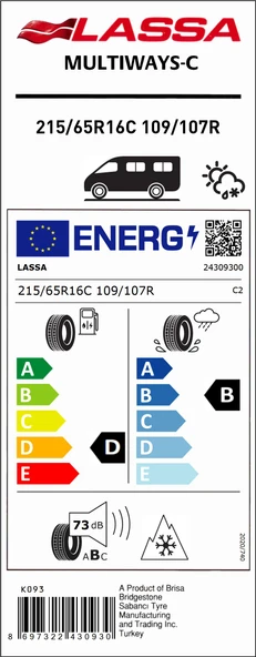 Lassa 215/65R16 C 109/107R Multıways-C M+S D-B-73 4 Mevsim Hafif Ticari Lastiği (Üretim Yılı: 2025)