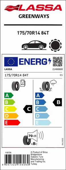 Lassa 175/70R14 84T Greenways C-B-70 Yaz Oto Lastiği (Üretim Yılı: 2025) - Resim 2