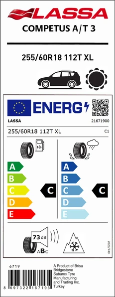 Lassa 255/60R18 112T Xl Competus A/T 3 C-C-73 4 Mevsim Suv Lastiği (Üretim Yılı: 2025) - Resim 2