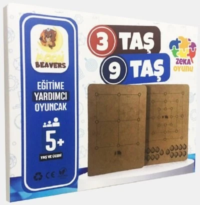 20x16 Eğitici 3 Taş 9 Taş Ahşap Zeka Oyunu  0114