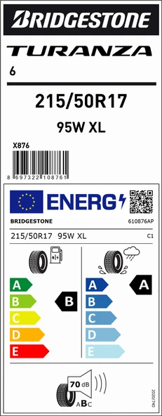 Bridgestone 215/50R17 95W Xl Turanza 6 B-A-70 Yaz Oto Lastiği (Üretim Yılı: 2025) - Resim 2