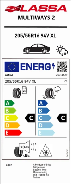 Lassa 205/55R16 94V Xl Multıways 2 C-C-70 4 Mevsim Oto Lastiği (Üretim Yılı: 2025) - 2