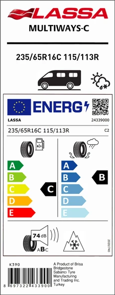LAS.235/65R16 C 8PR 115/113R MULTIWAYS-C (M+S) (C-B-74) (4 MEVSİM) LASSA LASTİK (2025) - 2