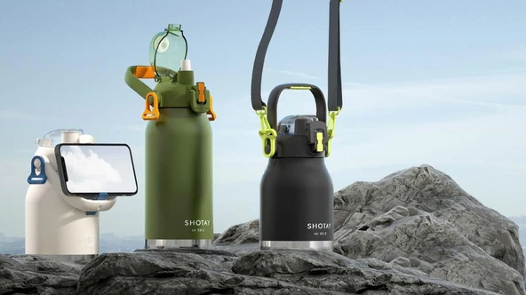 Shotay Çelik Termos Matara Phone Holder 1000Ml Siyah - 11