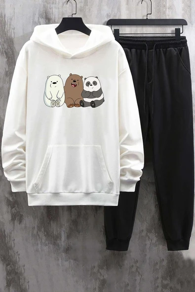 Unisex Kafadar Ayılar Baskılı Eşofman Takımı - Resim 3